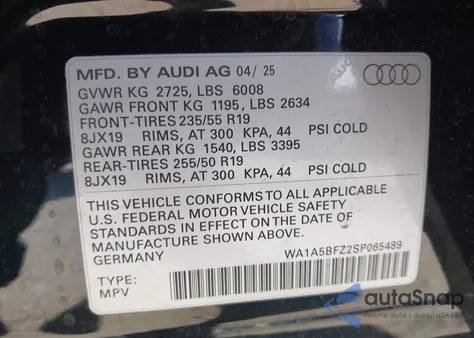 2025 Audi Q4 E-Tron Premium 45 Rwd from USA, damaged, VIN WA1A5BFZ2SP065489